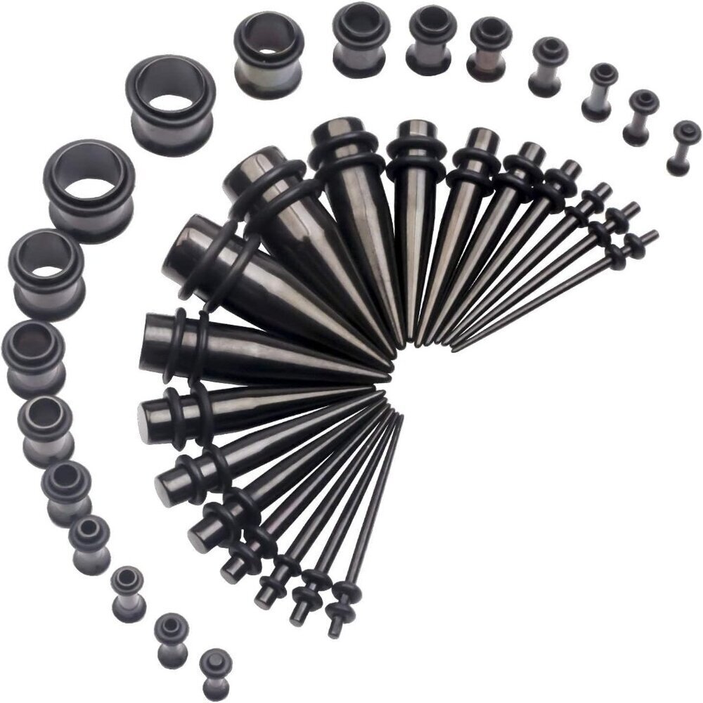 Ear Gauges Stretching Kit Surgical Steel Tapers Tunnels Plugs Body Jewelry